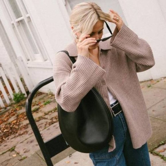 NWOT Reformation Fantino Cashmere Collared Cardigan in Oatmeal - Picture 2 of 8